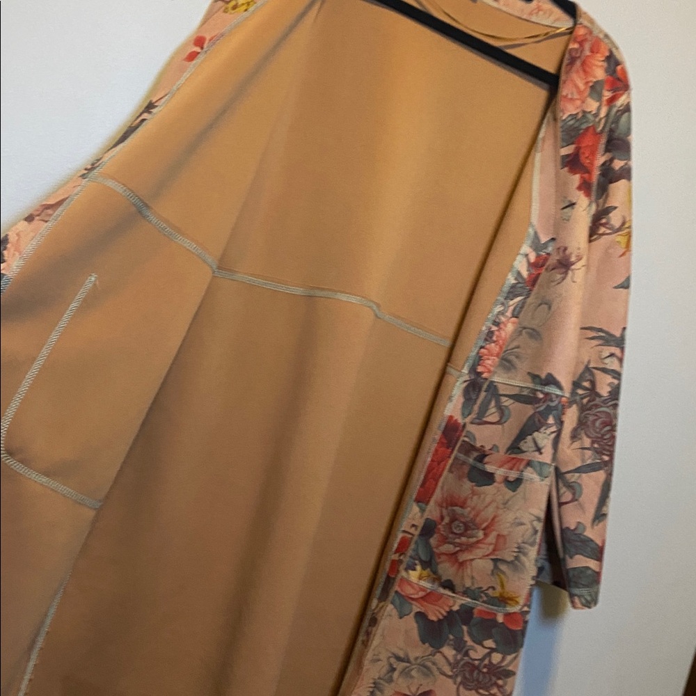 Solitaire Faux Suede Duster Women’s Large Pink Floral Print Open Front Beautiful - Picture 7 of 15